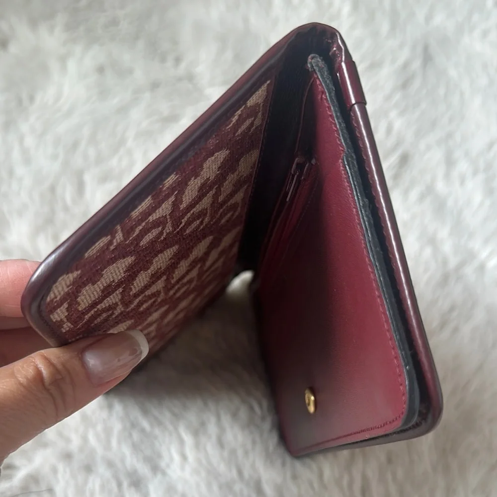 Dior Burgundy Wallet with Iconic Monogram Design